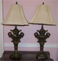 Pr composit urn form decorator lamps with silk