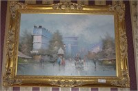 Oil on Canvas city scape in guilded frame 44 1/2"