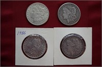 4 Morgan Silver Dollars - 1897 / 2 1921S  / 1896