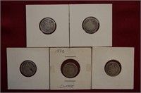 5 Coins - 1880 Seated Liberty Dime / 1877 Seated