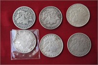 6 Morgan Silver Dollars - 1886 /1890 / 1883 /