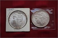 2 Morgan Silver Dollars - 1887 AU / 1889 AU