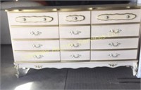 White and gold 9 drawer dresser