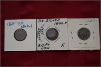 3 Coins - 1867 Shield Nickel / 1852 Three Cent