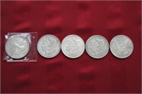 5 Morgan Silver Dollars - 1921