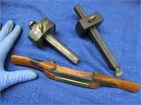 3 old woodworking tools (2 scribes-antique shave)