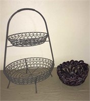 Wire basket and handmade fruit bowl
