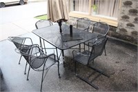 Wrought Iron Table, Chairs & Patio Umbrella