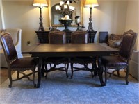 Dining Table & Four Leather Upholstered Chairs