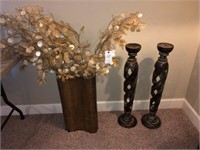 Large Ceramic Vase & 2 Tall Candle Stands