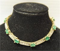 10kt gold ladies bracelet with emerald stones