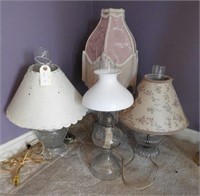 Lamp lot: (5) Lamps:  Clear hobnail boudoir,