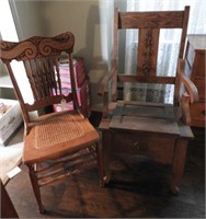 Antique Oak spindle back cane seat decorated
