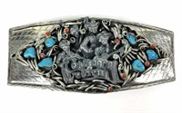 Country Western Belt Buckle W/ Turquoise, Coral