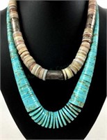 (2) Turquoise & Shell Disc Necklaces