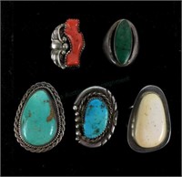 (5) Native American Sterling Silver Rings