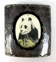 Sterling Silver Belt Buckle W/ Scrimshaw Panda
