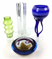 (4) Art Glass Vases & Bowl