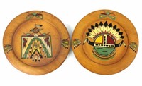 (2) Navajo Hand Painted Wooden Plates