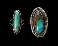 (2) Navajo Sterling & Turquoise Rings