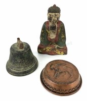 (3) Vintage Decor W/ Wood Polychrome Buddha,