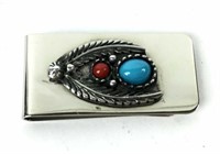 Southwest Style Turquoise & Coral Money Clip