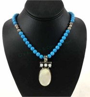 Sterling, Mother Of Pearl, Turquoise Necklace