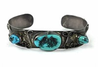 Old Pawn Sterling & Turquoise Cuff Bracelet