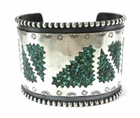 Old Pawn Sterling Inlaid Turquoise Cuff Bracelet