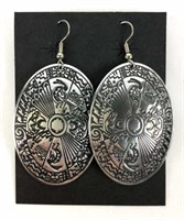 Native American Style Oval Disc Dangle Earrings