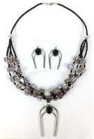 Navajo Sterling, Onyx, Purple Shell Jewelry Suite