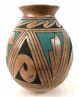 Luis Ortiz Hand Coiled Polychrome Pottery Vase