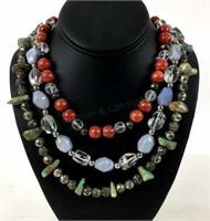 (3) Bead Necklaces W/ Coral, Turquoise, Silver