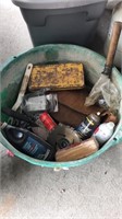 Roofing nails and tools in round tote