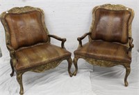 2 pc. Faux Alligator Masters Chairs with carvings