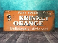 Krinkly orange tin sign approx