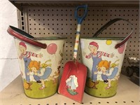 Vintage Metal Buckets with shovel