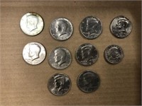 9 Kennedy Half Dollars & 1 Susan B. Anthony Coin