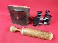 Vintage Lemaire Binoculars and Antique Pestle