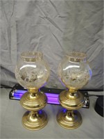 PAIR BRASS AND GLASS CANDLE HOLDERS