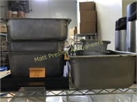 LOT OF STAINLESS PANS INCLUDING FULL PAN,