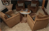 FOUR CRATE AND BARREL ARM CHAIRS WITH TACK HEADS