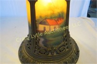 Large reverse painted lamp double bulb