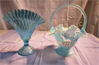 Hand painted fenton basket and fan vase