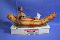 Vintage Potter's Whiskey Decanter Indian in Canoe