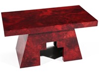 A CONTEMPORARY RED GOATSKIN STAND TABLE