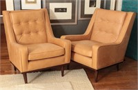 A PAIR CONTEMPORARY DESIGN LEATHER ARM CHAIRS