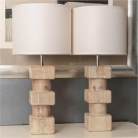 A PAIR WASHED WOOD CONTEMPORARY TABLE LAMPS