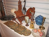 Wooden Figurines, Ceramic, & Candle Holders