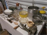 Pyrex Bowls, Pots, Metal Platters, & Glass